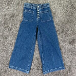 We The Free Free People Wide Leg Button Fly Jeans Blue Denim Size 26 High Rise